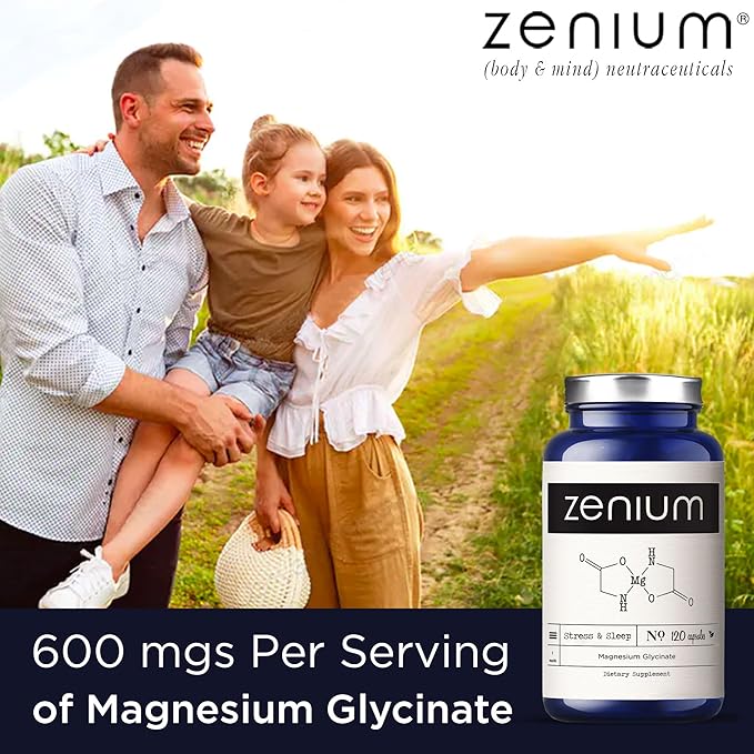 Zenium - Magnesium Glycinate for Sleep, Chelated, 600mg per Serving, 120 Capsules | High Absorption | Relieve Stress, Tension, Worry & Irritability | Calm Mind & Body | Ayurvedic | Natural Supplement - Bloomnest