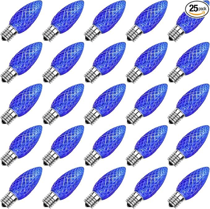 Meconard C9 Led Replacement Christmas Light Bulbs, C9 Shatterproof Led Bulbs for Christmas Indoor Outdoor String Lights, E17 Intermediate Base, Commercial Grade Holiday Bulbs, Blue, 25Pack - Bloomnest
