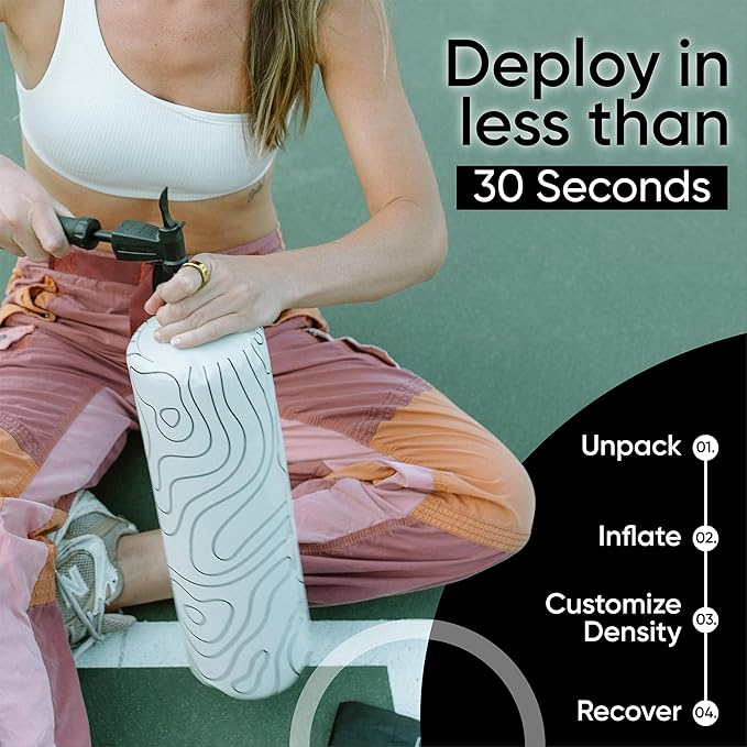 Inflatable Foam Roller – Travel Muscle Recovery Tool, Deep Tissue Massage, Physical Therapy, Hiking & Gym – Adjustable Firmness – Includes Pump, Bag & Adapters (Topo Gray, 15") - Bloomnest