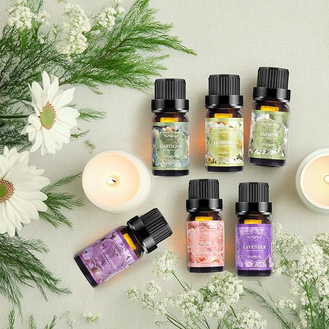 Floral Essential Oils Set | Top 6 Essential Oils for Diffusers for Home, Aromatherapy Oils Gift Set for Home Fragrance, Candle Making Scents - Lilac, Lavender, Chamomile, Jasmine, Rose, Gardenia - Bloomnest