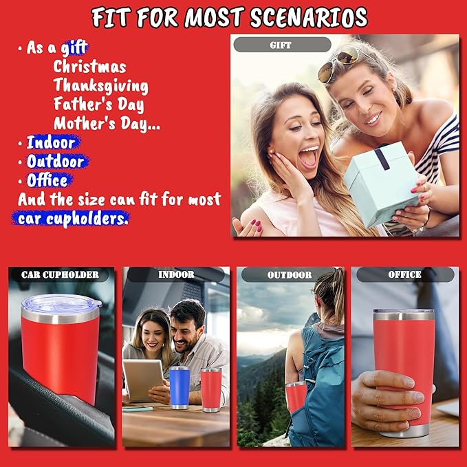 20 oz Tumbler with lid Double Wall Vacuum Insulated Tumblers Stainless Steel Coffee Mug Travel Coffee Tumbler Powder Coated Tumbler Cup Keep Hot&Cold - (Red 6 Pack) - Bloomnest