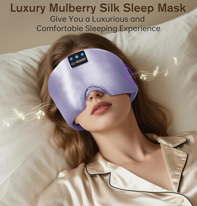 LC-dolida Luxurious Silk Soft Sleep Mask, Sleep Headphones with Bluetooth 5.4 for Side Sleeper, Total Blackout Eye Sleeping Mask for Women and Men, Ideal Gift for Restful Sleep, Travel(Light Purple) - Bloomnest