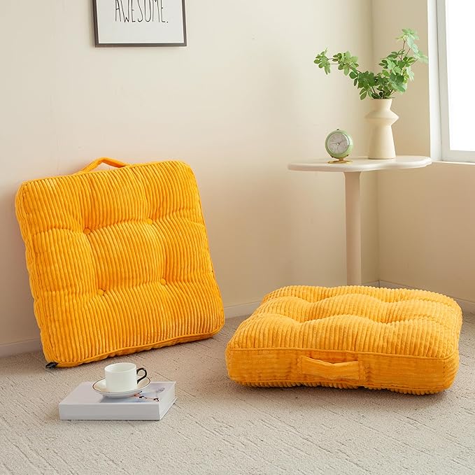 Washable Floor Pillow Cushion for Adults, Meditation Cushion Pillow, Large Square Floor Sitting, Removable Tufted Corduroy Cover, for Tatami Living Room or Yoga, 22x22 Inch, 2Pack, Machine Washable - Bloomnest