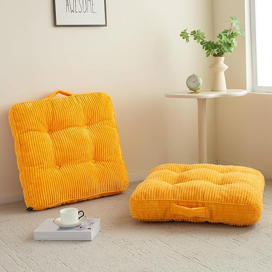 Washable Floor Pillow Cushion for Adults, Meditation Cushion Pillow, Large Square Floor Sitting, Removable Tufted Corduroy Cover, for Tatami Living Room or Yoga, 22x22 Inch, 2Pack, Machine Washable - Bloomnest
