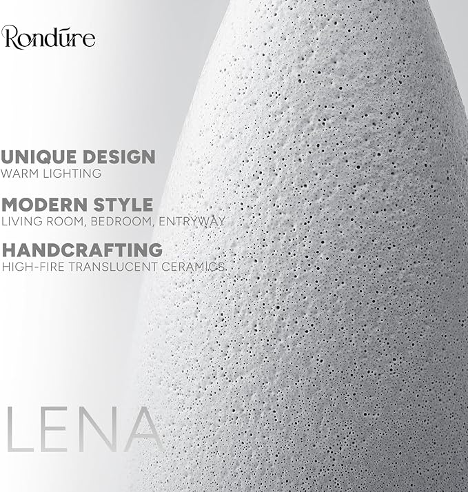 RONDURE 11.0" Ceramic Cordless Table Lamp, Portable Rechargeable Table lamp, Touch Dimmable Warm Ambient Lighting for Living Room, Bedroom, Dining Room, Fast Charging & Long Lasting - Bloomnest