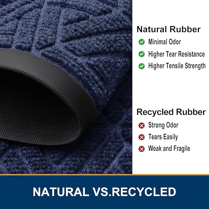 Smiry Front Door Mat Outside Entrance, Heavy Duty Sturdy Natural Rubber Doormat, Trap Dirt and Moisture, Easy Clean Low Profile Mats for Indoor Outdoor Entry, Grid Geometric (71x24, Navy Blue) - Bloomnest