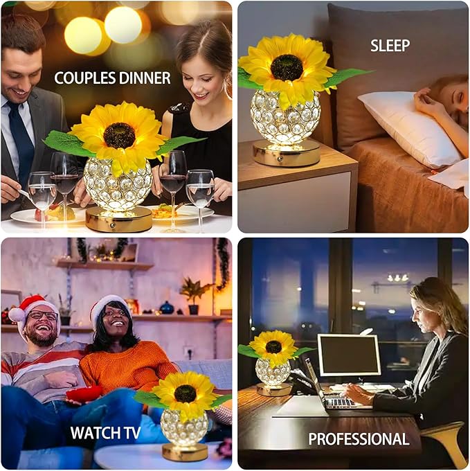 Flower Lamp with USB Charge,3-Colour Infinitely Dimmable Artificial Sunflower LED Table Lamp,Rechargeable Cordless Touch Small Night Light,Gift Ideas for Mothers Day,Xmas,Birthday (Sunflowers02) - Bloomnest