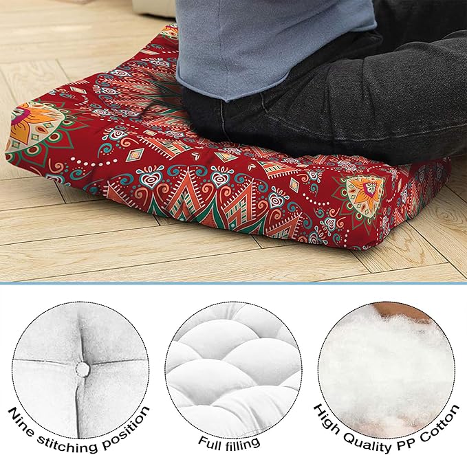 Mandala Meditation Cushion, Boho Meditation Mat, Meditation Pillows for Sitting on Floor, Cushions for Sitting in Home and Outdoor, Square Floor Pillows Cushion Seating for Yoga 22'' X 22'' - Bloomnest