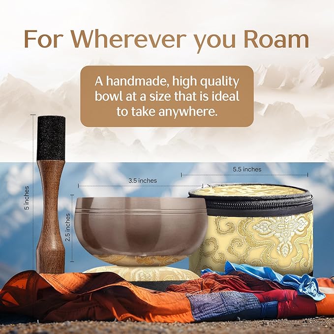 Tibetan Singing Bowl Set with Case – Authentic Plain Design – Meditation Bowl & Sound Bowl with Cushion, Mallet & Guide – Handmade Nepali Bowls – Chakra Balancing – Meditation Sound Bath Kit - Bloomnest