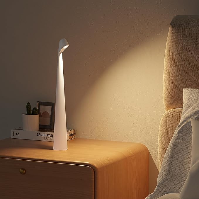 Portable Cordless LED Desk Lamp, Rechargeable Wireless Table Lamp, 3-Level Brightness, Patio & Bedside Night Light, Dining Room Ambient Reading Light (White) - Bloomnest