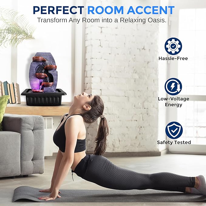 SereneLife Tabletop Water Fountain, Home Decor Soothing Sound Machine with Automatic Pump, Zen Relaxing Decor for Meditation, 15.7" Tall