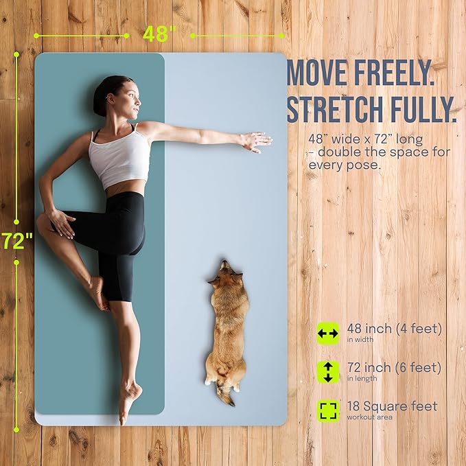 Large Yoga Mat (6'x4') – 1/4" & 1/2" Thick Exercise Mats for Home Workout, Extra Wide Workout Mats for Home Gym, Yoga, Pilates, Stretching, Floor & More - Bloomnest