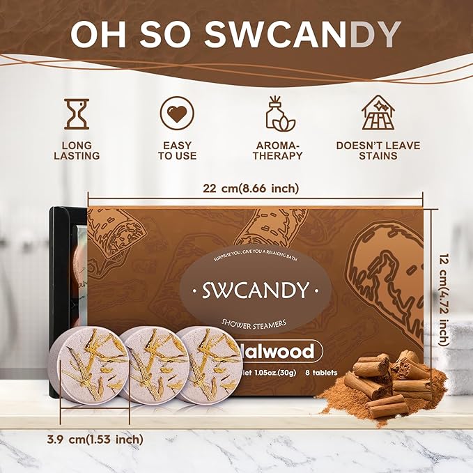 Aromatherapy Shower Steamers Birthday Day Gifts Sandalwood - Swcandy 8 Pcs Bath Bombs Birthday Gifts for Women, Shower Bombs with Essential Oils, Relaxation Home SPA for Women Who Has Everything - Bloomnest