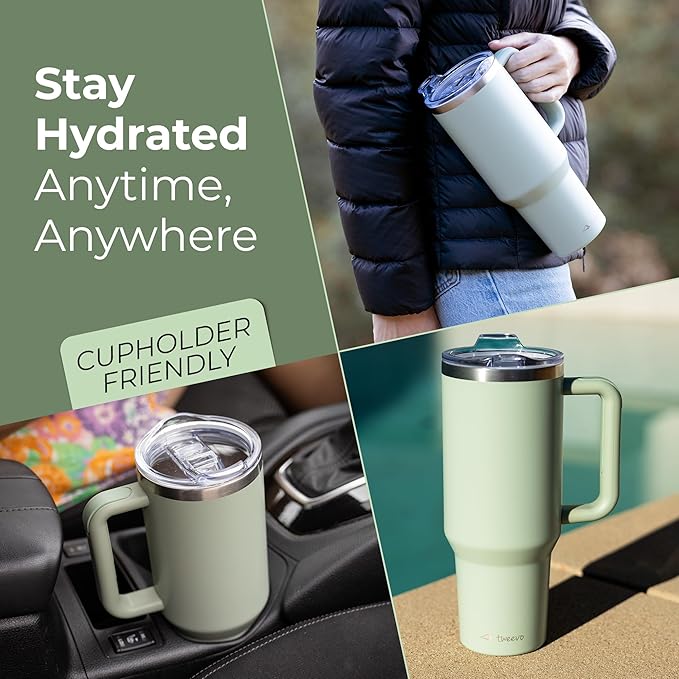40 oz Tumbler With Handle and Straw Made of Stainless Steel - Double Wall Vacuum Insulated Tumbler With Lid - Sweat Proof Easy Grip, BPA-Free, Dishwasher Safe Tumbler (Sea Sage) - Bloomnest