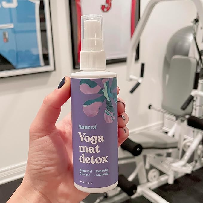 ASUTRA Yoga Mat Cleaner Spray (Peaceful Lavender), 4 fl oz - No Slippery Residue, Organic Essential Oils, Deep-Cleansing for Fitness Gear & Gym Equipment, Microfiber Towel Included - Bloomnest