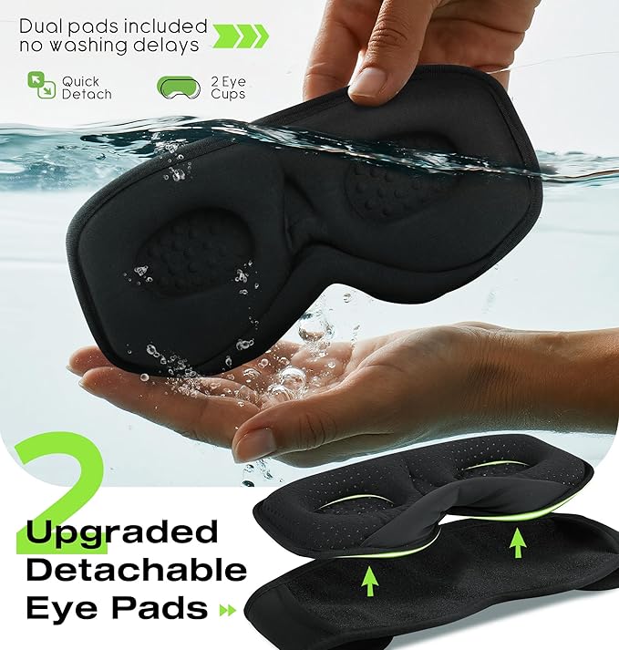 MUSICOZY Sleep Headphones with Bluetooth 5.4 Sleep Mask, Removable 3D Eye Cups for Zero Pressure Comfort, Wireless Bluetooth Eye Mask for Sleeping with Timer - Bloomnest