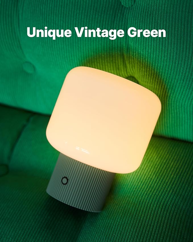 Halo Mushroom Lamp, 5W Cute Cordless Rechargeable Table Lamp with Glass Shade, 3 Color Temps LED Dimmable Ambient Lighting, Small Retro Touch Bedside Light for Bedroom Decor, Vintage Green - Bloomnest