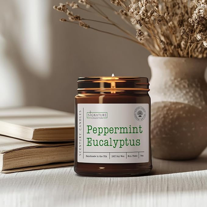 Peppermint Eucalyptus Scented Candle, Many Scents to Choose from, All Natural Non-Toxic Soy Wax, Handmade in The USA(Peppermint Eucalyptus) - Bloomnest