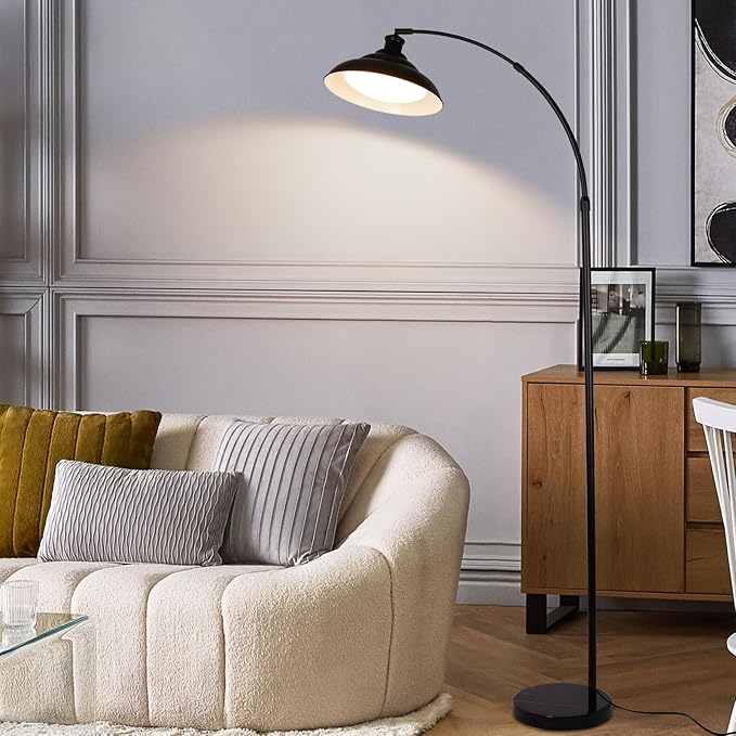 Arc Floor Lamp, Dimmable Dome Floor Lamp with Remote & Foot Switch, Modern Standing Lamp 3000-6500K 25W Integrated LED Bulb, Black Tall Lamp Over Couch Lamps for Living Room Bedroom Offices(Black) - Bloomnest