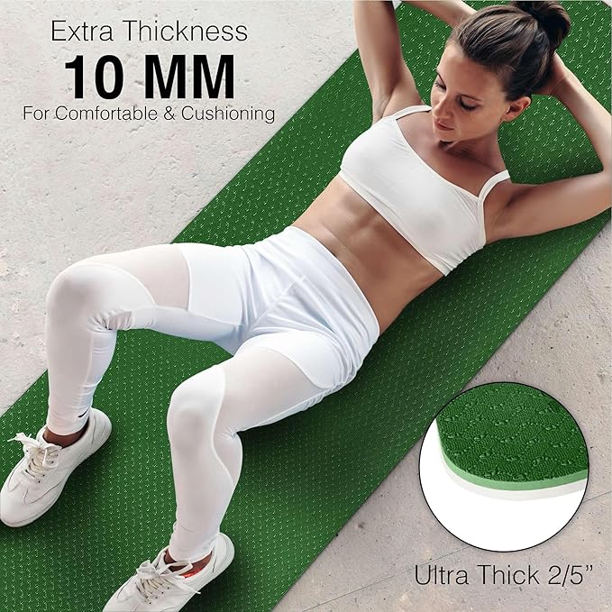 Extra Thick Exercise Yoga Mat with Strap - 2/5 Inch (10MM), Non-Slip Workout Mat for Yoga, Pilates, and Floor Exercises - Bloomnest