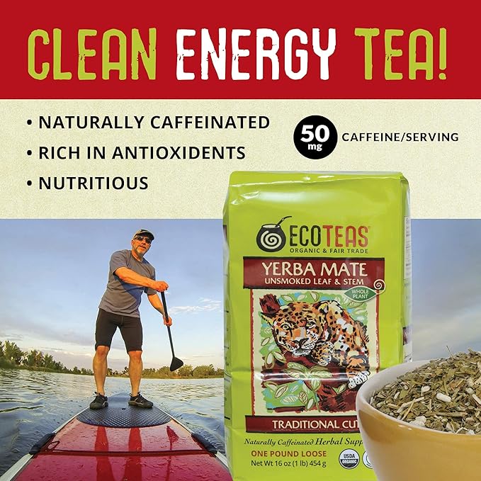 ECOTEAS Organic Yerba Mate Loose Leaf Tea – Unsmoked Detox Herbal Tea for Natural Energy – Coffee Alternative - Kosher, Non-GMO, Gluten-Free - Traditional Cut, 1 lb (Pack of 1) - Bloomnest