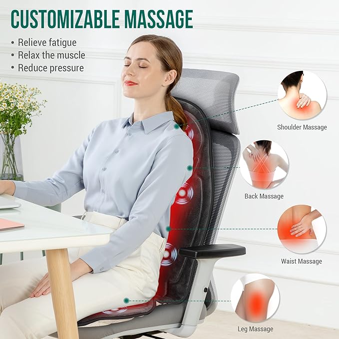 Snailax Back Massager with Heat, Memory Foam Chair Massage Pad, 5 Massage Modes & 2 Heat Settings, Seat Massager for Office Chair,Home Use