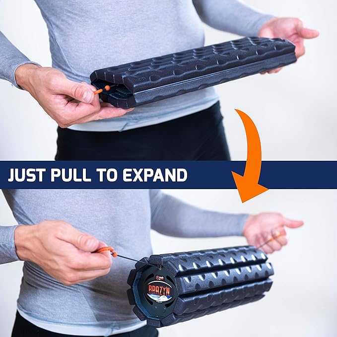 Brazyn Morph Foam Roller (Alpha-Orange): Collapsible Travel Foam Roller for Pain Relief, Workout Muscle Recovery, Back Massager, Deep Tissue Leg Massage, Back Cracker, Stretcher; Small, Portable