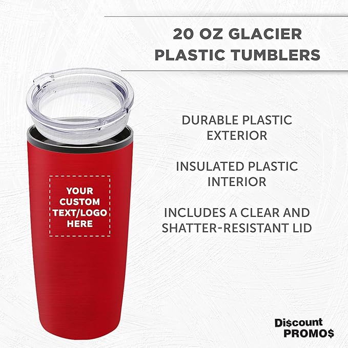 Custom Plastic Tumblers 20 oz Set of 6/12/24 Personalized Bulk Pack with Lids, Ice Coffee Tumbler, To Go Cup Insulated - Red - Bloomnest