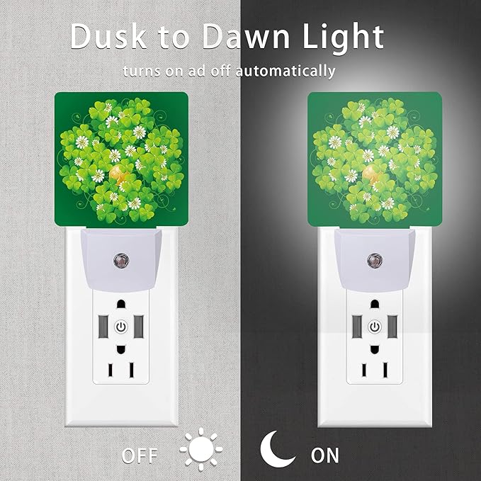 St Patrick's Day Night Light,Happy Green Clover Night Lights Plug into Wall with Dusk to Dawn Light Sensors 0.5W Led Night-Lights for Stairway/Hallway/Bedroom St Patrick's Day Décor - Bloomnest