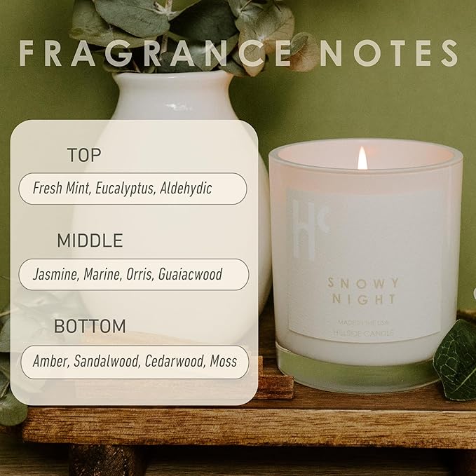 Snowy Night Single Wick Soy Candles, Luxury Scented Candles for Home - Up to 60 Hour Burn Time, Cruelty-Free Soy Wax Blend - Fir Needle Fragrance, Notes of Cedarwood & Berries (9 oz) - Bloomnest
