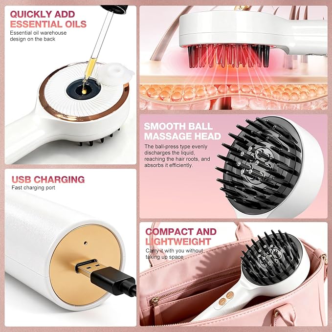 3 in 1 Scalp Massager Hair - 360° Hair Oil Applicator Electric Scalp Massager IPX7 Waterproof for Home & Travel (White) Bloomnest