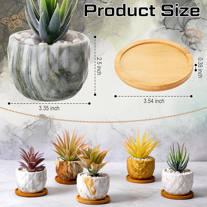 Marbling Ceramic Flower Pot 3.35 Inch Succulent Small Plant Cactus Herbs Planter Ceramic Pot with Drainage Hole Matte Round Container(12 Pcs,Simple Style) - Bloomnest