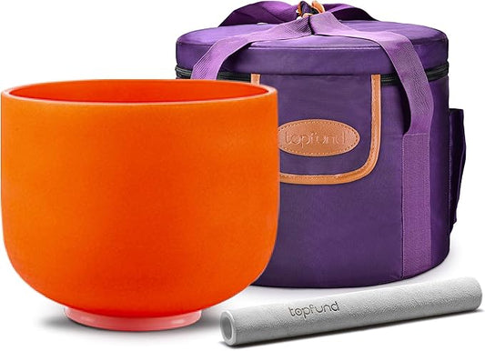 TOPFUND 10" Orange D Note Crystal Singing Bowl Sacral Chakra with Heavy Duty Carrying Case and Suede Mallet