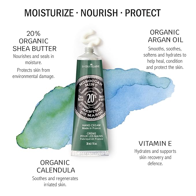 La Chatelaine Hand Cream Unisex Gift Set, Ready-To-Gift Hand Lotion, Travel Size, Natural Hand Cream Made in France with 20% Organic Shea (Moroccan Mint, Vetiver Cedar, Bourbon Vanilla) 3 x 1 fl oz - Bloomnest