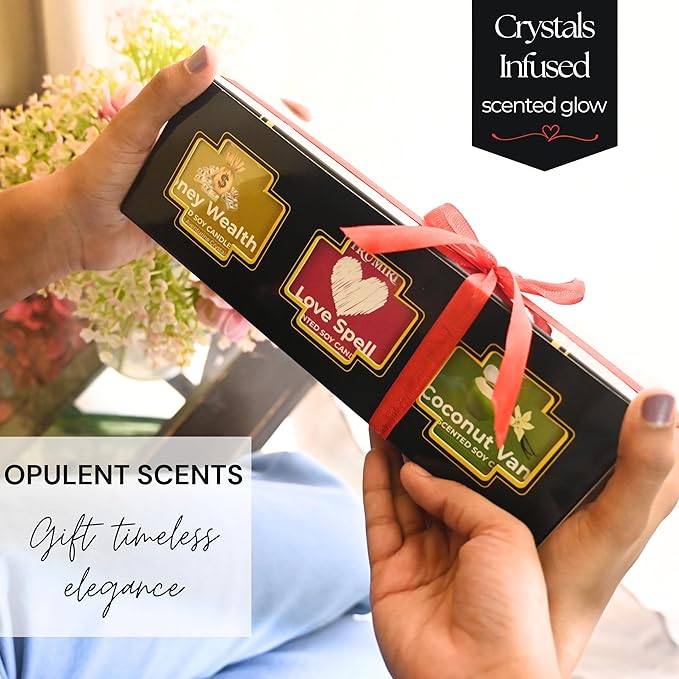 Love Spell, Money Wealth, Coconut Vanilla - Soy Candles Non Toxic - Highly Scented Long Lasting with Essential Oils - Variety Pack of 3 x 5oz - for Home Aromatherapy Meditation Gift Travel TRUMIRI