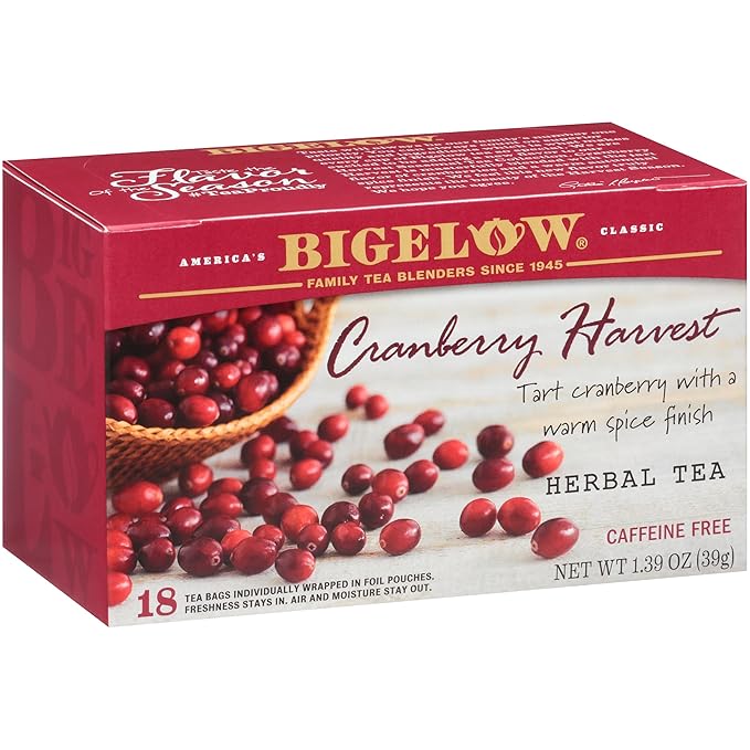 Bigelow Tea Cranberry Harvest Herbal Tea, Caffeine Free Tea with Cranberry and Spice, Holiday and Christmas Tea, 18 Count Box (Pack Of 6), 108 Total Tea Bags - Bloomnest