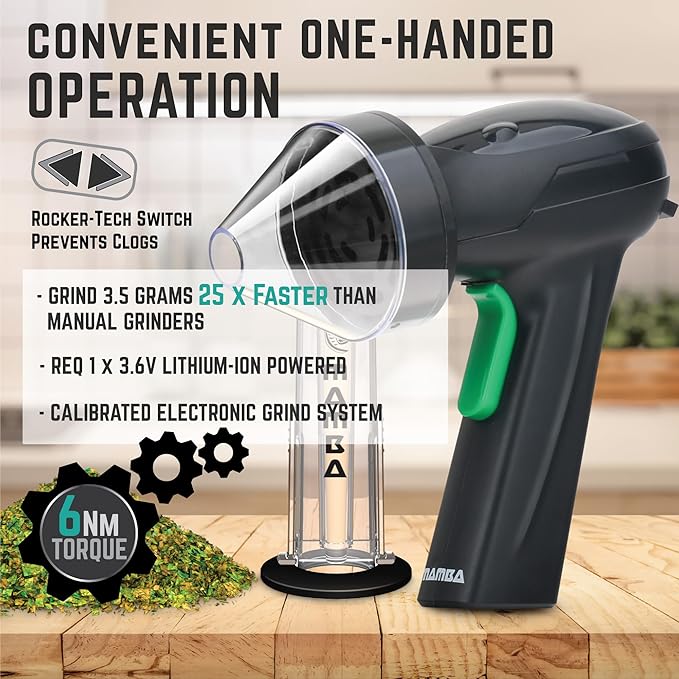 Mamba Monster 3.5g Black USB Electric Herb Grinder. Large Capacity Portable Metal Herbal Machine & Spice Mill for the Kitchen - Bloomnest