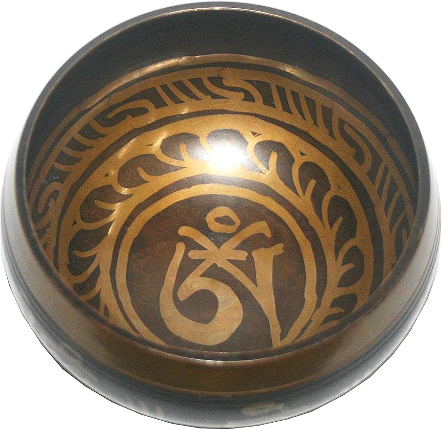 3003 SB 'D' Note Sacral Chakra Antique Tibetan Auspicious Symbol Bowl Set ~ Nepal - Bloomnest