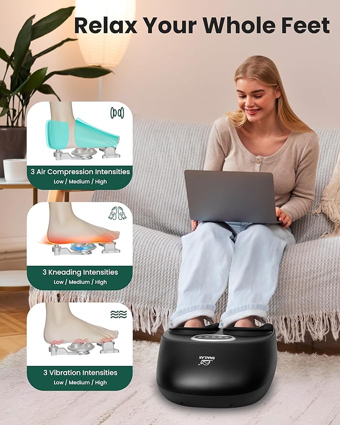 Snailax Foot Massager with Heat, Shiatsu Foot Massager Machine for Plantar Fasciitis, Adjustable Vibration & Pressure for Neuropathy Pain, Women Men Gifts, Fits Up to 13" - Bloomnest