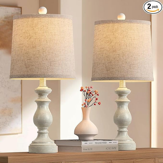 PARTPHONER Traditional Table Lamp Set of 2, Rustic Farmhouse Table Lamps for Living Room Bedroom, 22" Bedside Desk Lamps Vintage Nightstand Lamps with Linen Shades, Antique White - Bloomnest