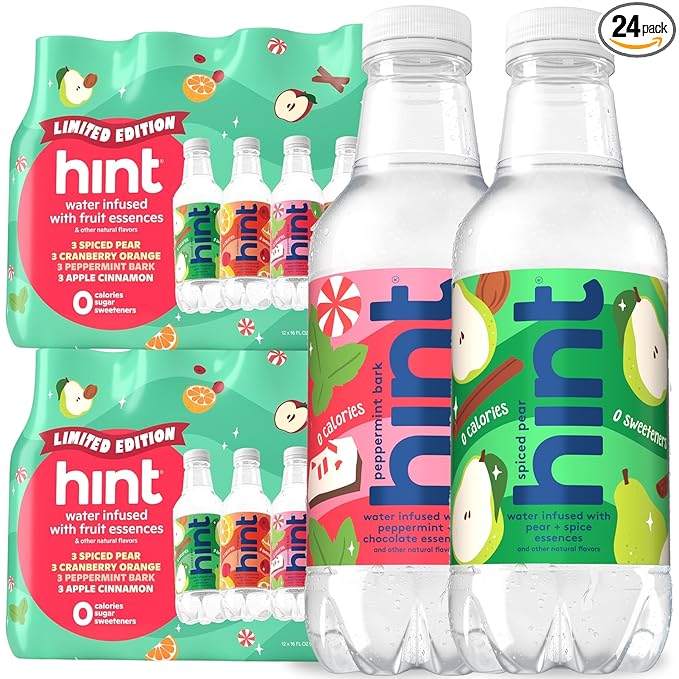 Hint Fruit-Infused Bottled Water, Winter Variety Pack - Sugar Free Flavored Water with Zero Calories, Naturally Flavored, and No Artificial Sweeteners - 16 Fl Oz (Pack of 24) - Bloomnest