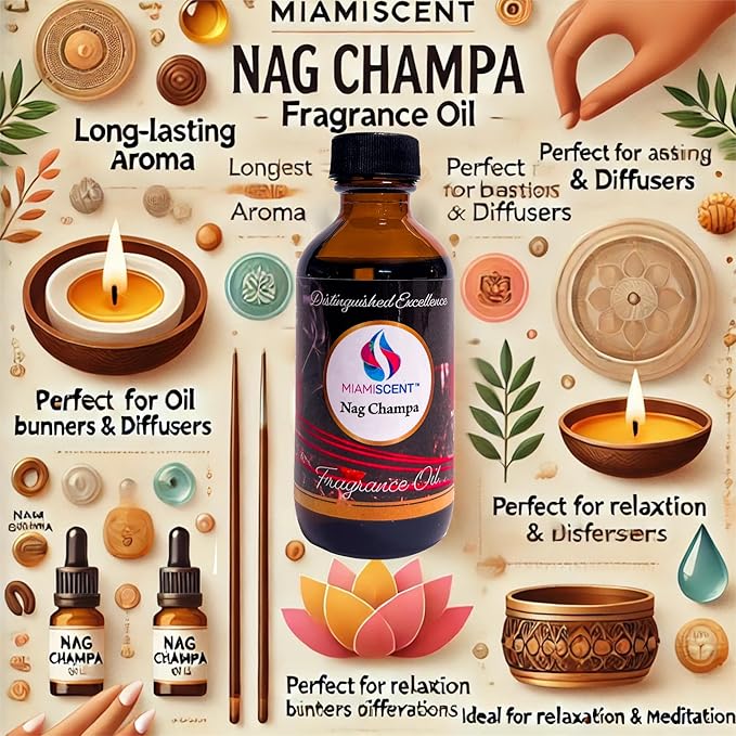 Nag Champa Fragrance Oil | Luxurious Scented Oil for Burners, Warmers, Diffusers | 2 Amber Glass Bottles