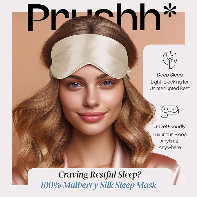 Silk Sleep Mask - Luxurious 100% Pure Mulberry Silk Eye Mask for Restful Sleep and Travel, Hypoallergenic, Cooling, Total Blackout, Adjustable for Women & Men (Champagne Gold) - Bloomnest