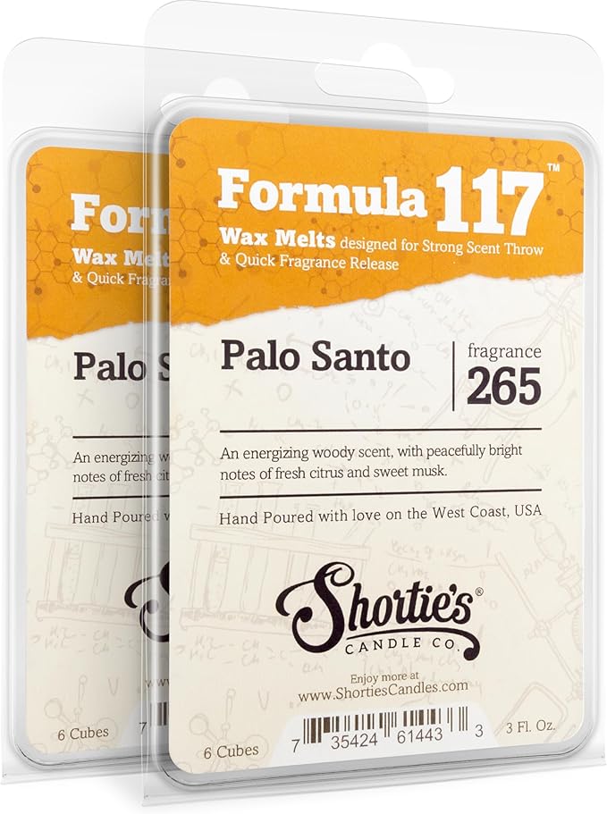 Shortie's Candle Company Palo Santo Wax Melts Multi Pack - Formula 117-2 Highly Scented 3 Oz. Bars (6 Oz. Total) - Made with Essential & Natural Oils - Fruit & Berry Air Freshener Cubes Collection ShortiesCandleCompany