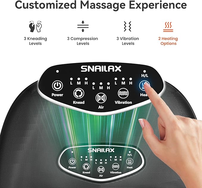 Snailax Shiatsu Foot Massager with Heat, Deep Kneading, Compression, Vibration, Feet Massager Machine for Plantar Fasciitis, Neuropathy, Foot Warmer Under Desk, Size 13, Gifts for Men, Women - Bloomnest