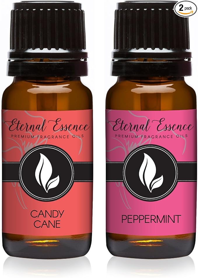 Eternal Essence Oils 2 Pack 10ml Premium Fragrance Oil - Candy Cane & Peppermint - for Candle, Soap Making, Aromatherapy, Diffusers, Home Care, & Humidifiers EternalEssenceOils