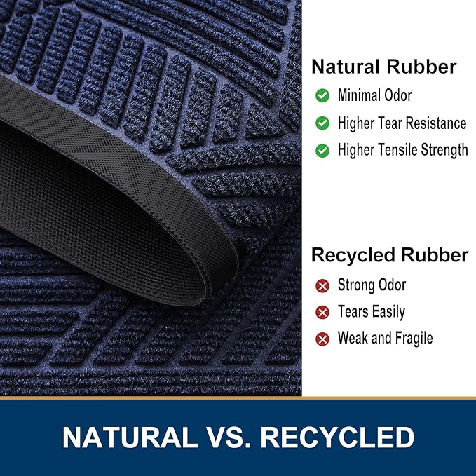 Smiry Front Door Mat Outside Entrance, Heavy Duty Sturdy Natural Rubber Doormat, Trap Dirt and Moisture, Easy Clean Low Profile Mats for Indoor Outdoor Entry, Irregular Triangle (47x32, Navy Blue) - Bloomnest