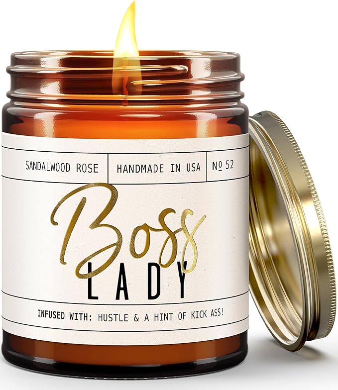 Boss Lady Gifts for Women - Soy Candle, w/Vanilla, White Coconut & Vetiver I Best Boss Gifts for Women/Girl/Female I Bosses Day Gift I 9oz Jar, 50Hr Burn Time, Made in USA - Bloomnest