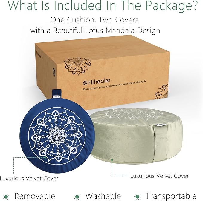 Hihealer Meditation Cushion, Traditional Tibetan Meditation Pillow Velvet Cover - Large Floor Cushion Seating for Adults - Yoga Buckwheat Bolster for Women、Moms - Bloomnest