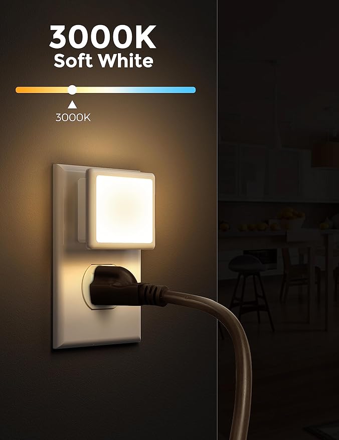 L LOHAS LED Night Lights Plug into Wall 2-Pack, 0.3W Plug in Night Light, Dusk to Dawn, 3000K Soft White, Bright Nightlight Auto-On/Off, for Adults Kids Room Bedroom Bathroom Hallway Kitchen, Non-Dim - Bloomnest